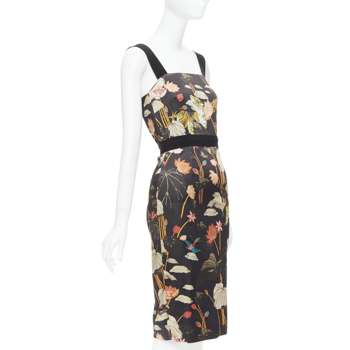 ETRO 2020 black brown water lily tiger print sheath dress IT38 XS