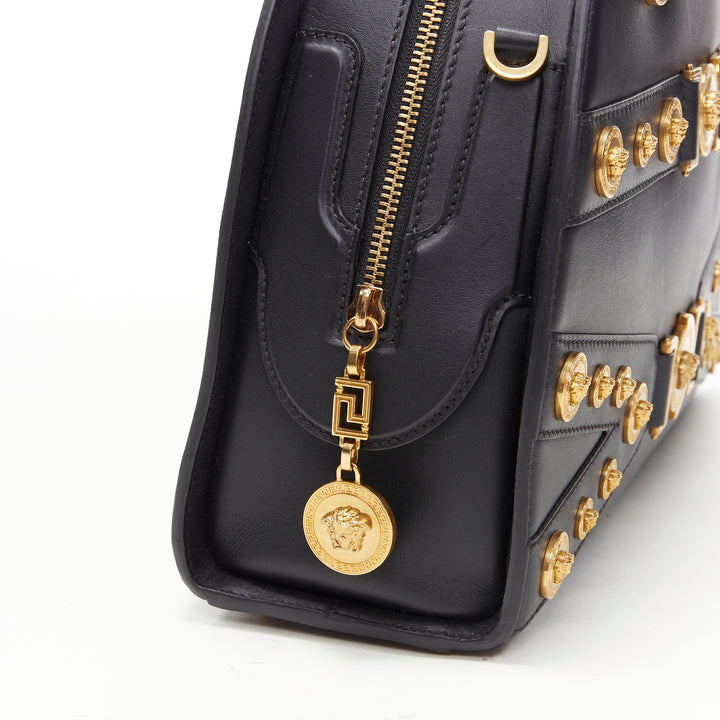 VERSACE 2018 Tribute 1992 gold Medusa stud bondage bowling shoulder bag