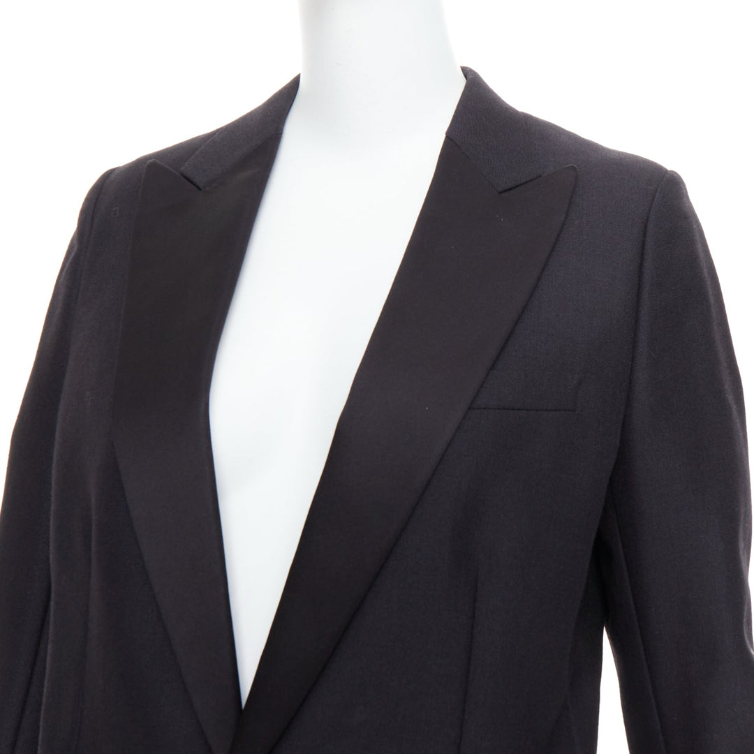 CHRISTIAN DIOR black wool mohair boxy peak collar tux jacket FR40 L