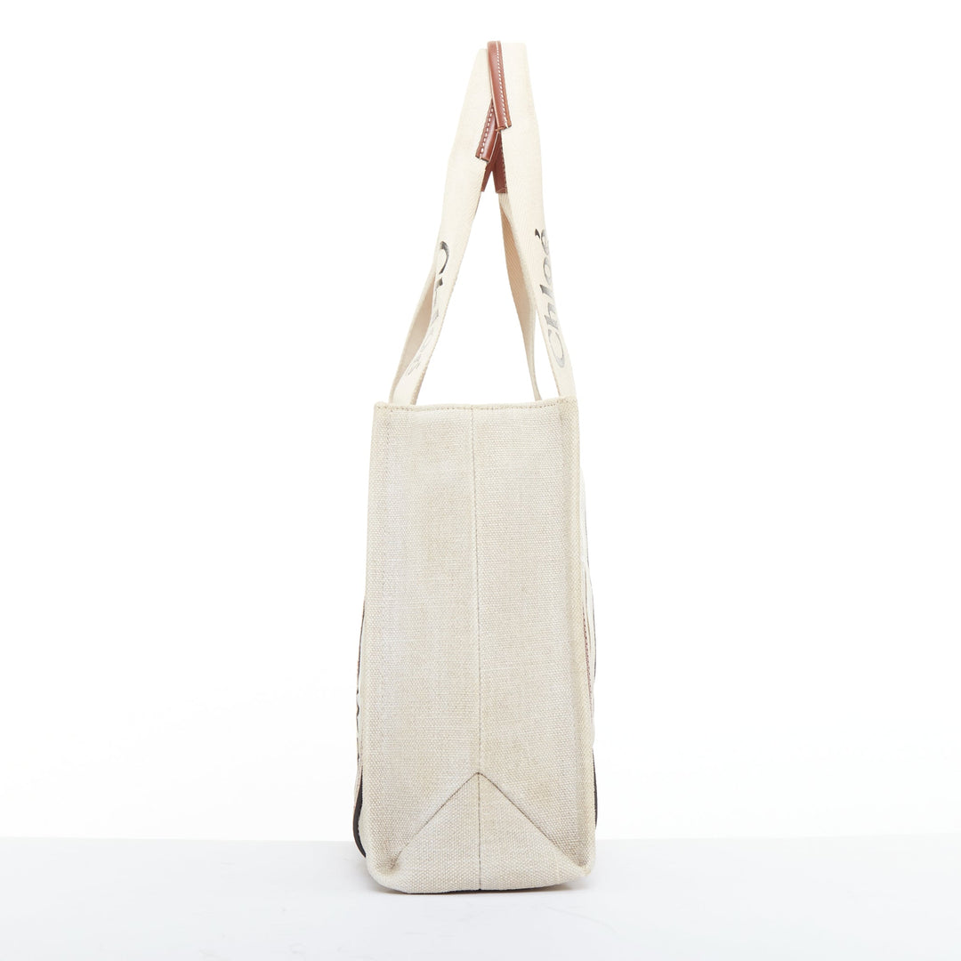 rare CHLOE My Melody Sanrio Woody beige canvas cream red leather patch tote bag