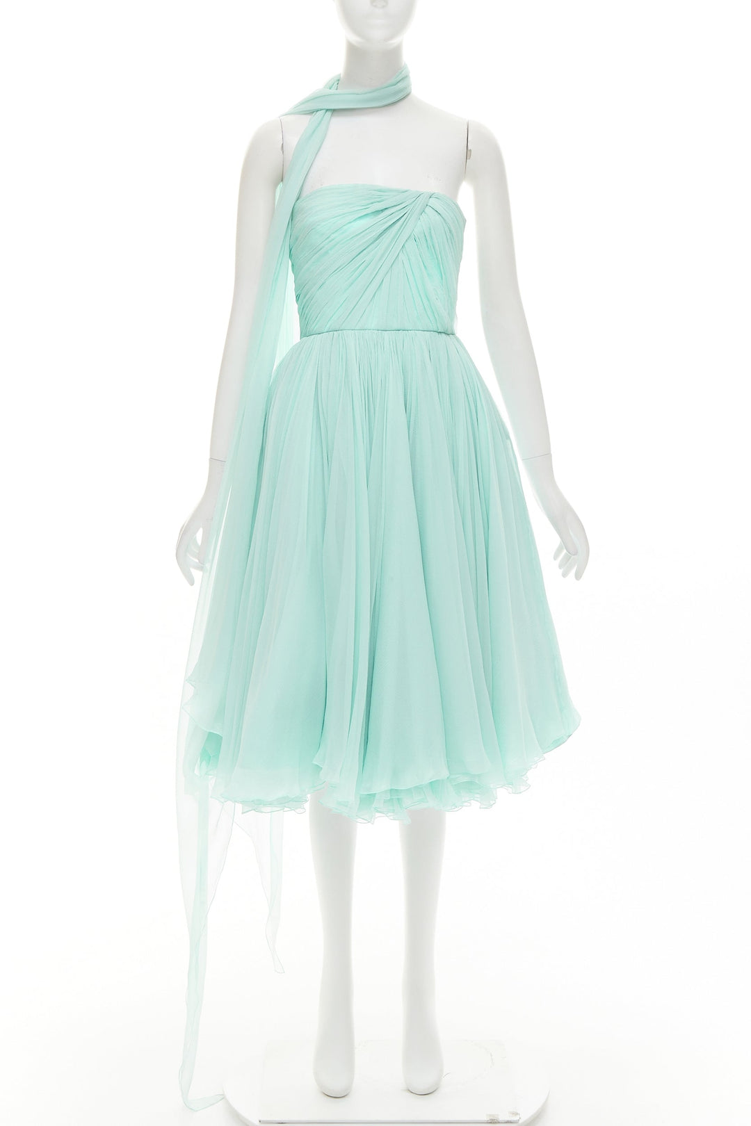 ALEXANDRE VAUTHIER COUTURE AW2019 Runway aqua blue strapless dress sash scarf