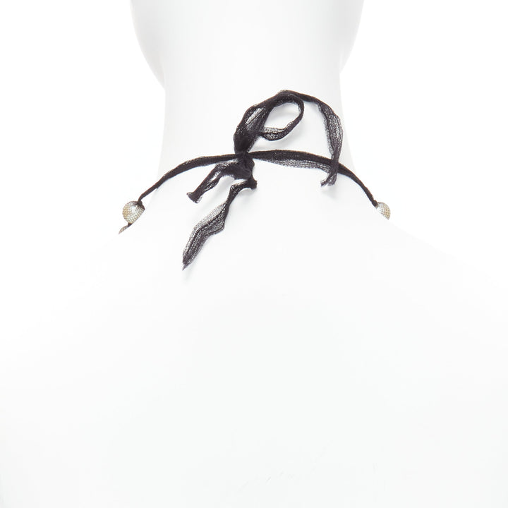 LANVIN ALBER ELBAZ cream pearl black mesh tulle ribbon wrap princess necklace