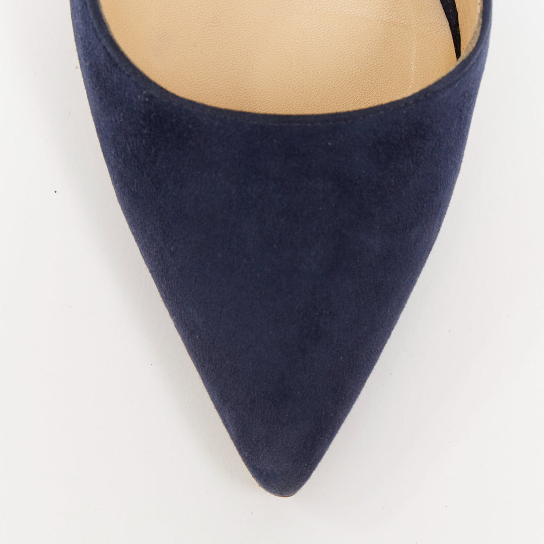 JENNIFER CHAMANDI Lorenzo 105 navy blue suede eye of needle stiletto pump EU36.5