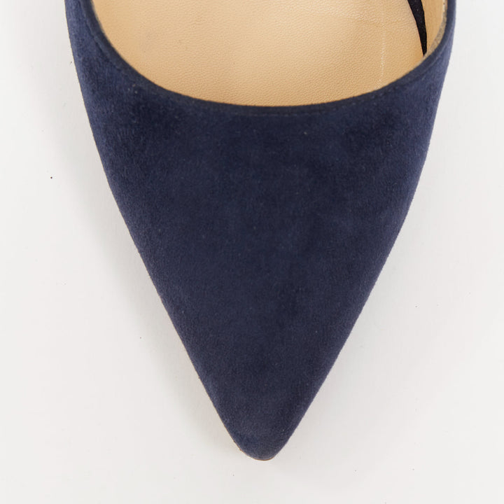 JENNIFER CHAMANDI Lorenzo 105 navy blue suede eye of needle stiletto pump EU36.5