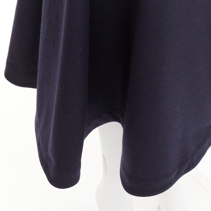 CELINE navy wool felt gold crest button wrap high waist midi skirt FR36 S