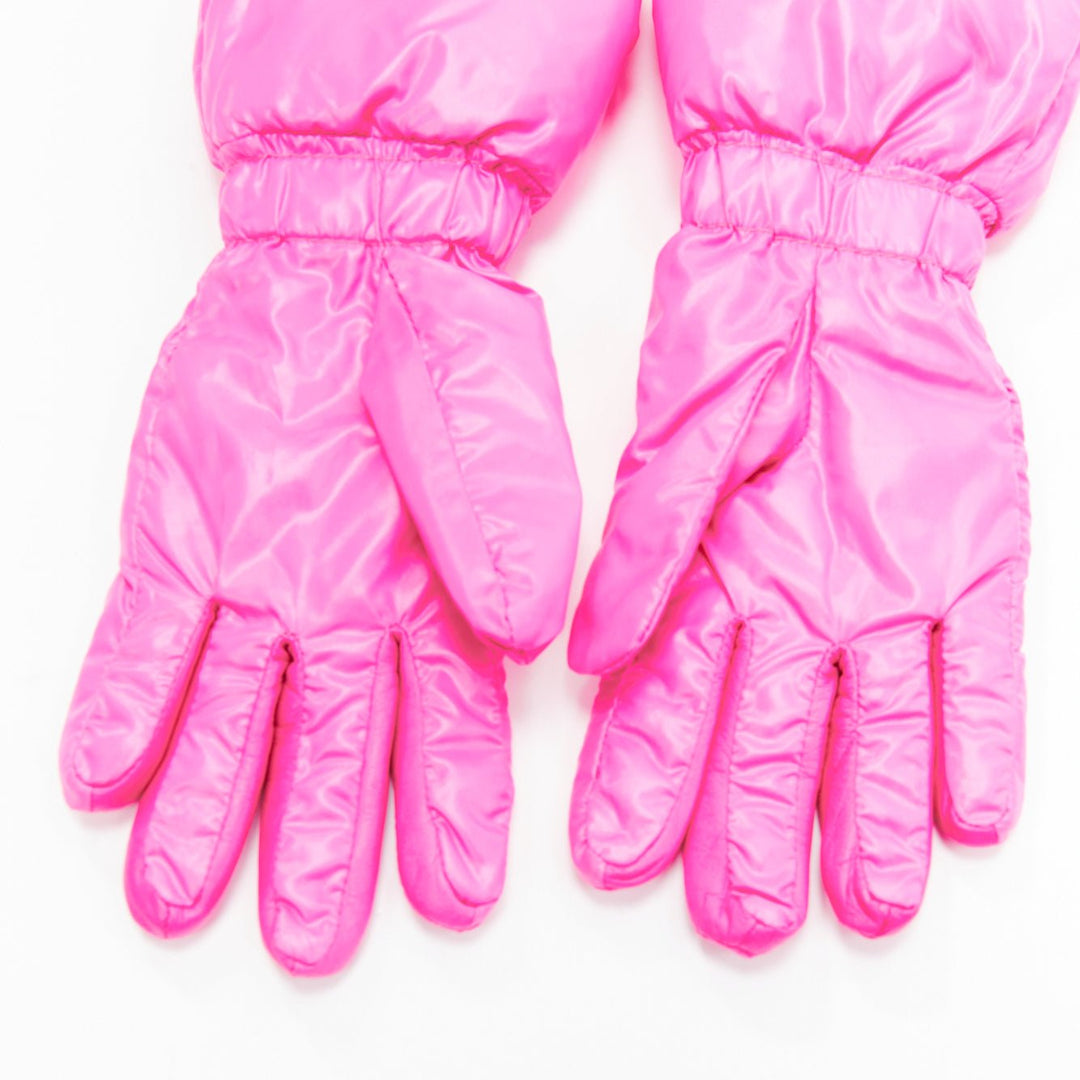 rare MONCLER Pierpaolo Piccioli hot pink leather logo down gloves