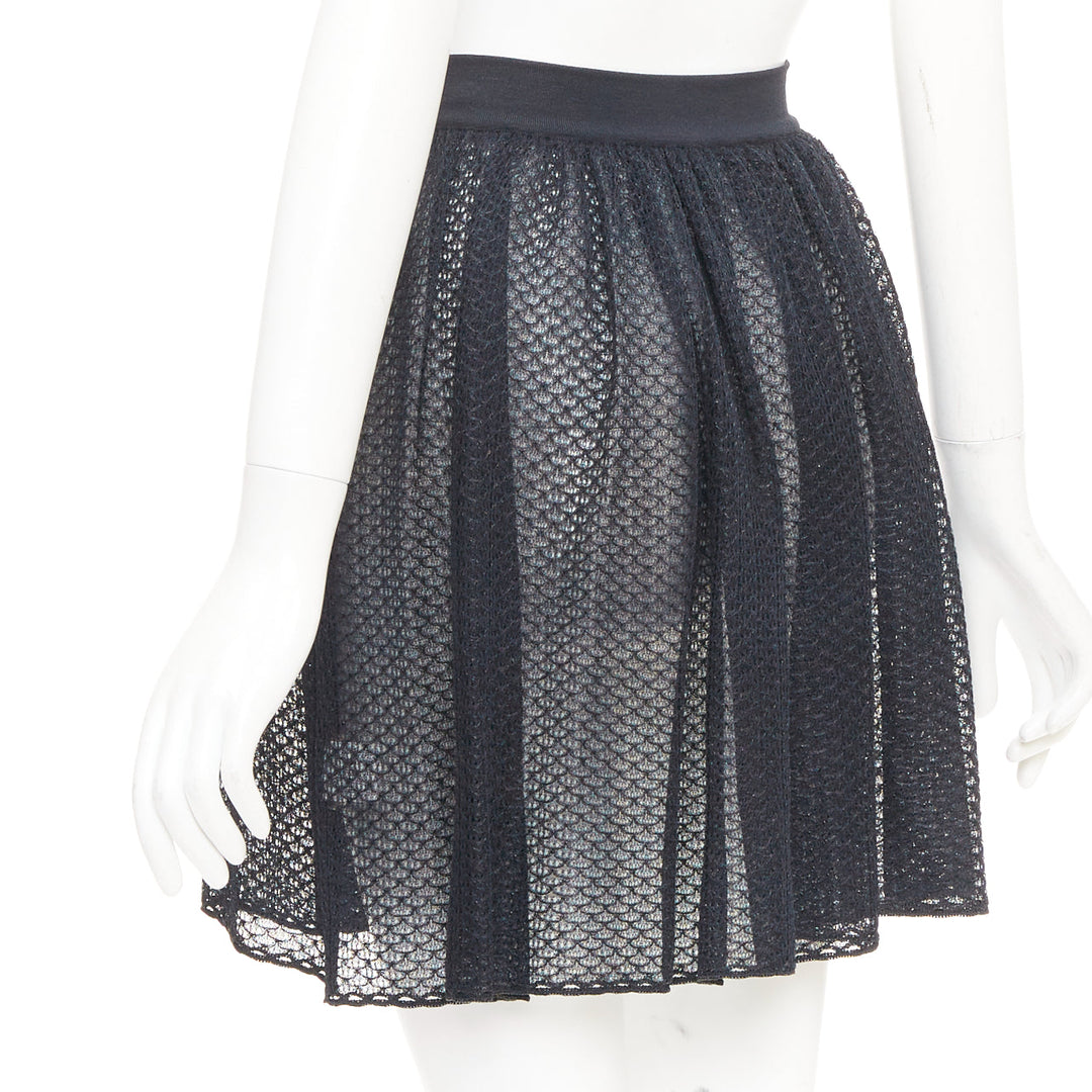 ALAIA black silk blend shiny scale cut out pleated flared skater skirt FR40 L