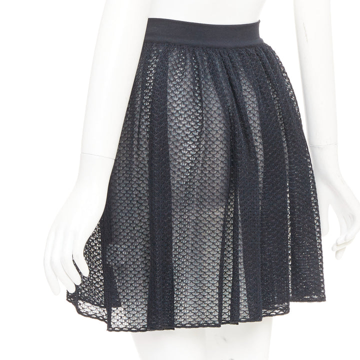 ALAIA black silk blend shiny scale cut out pleated flared skater skirt FR40 L