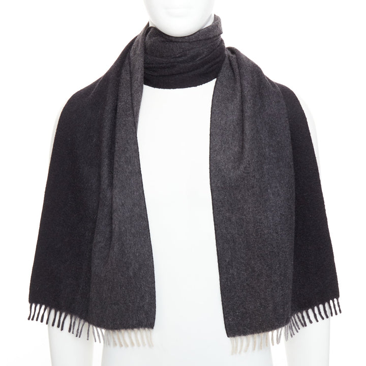 PRADA 2011 grey black 100% cashmere ombre fringe long scarf