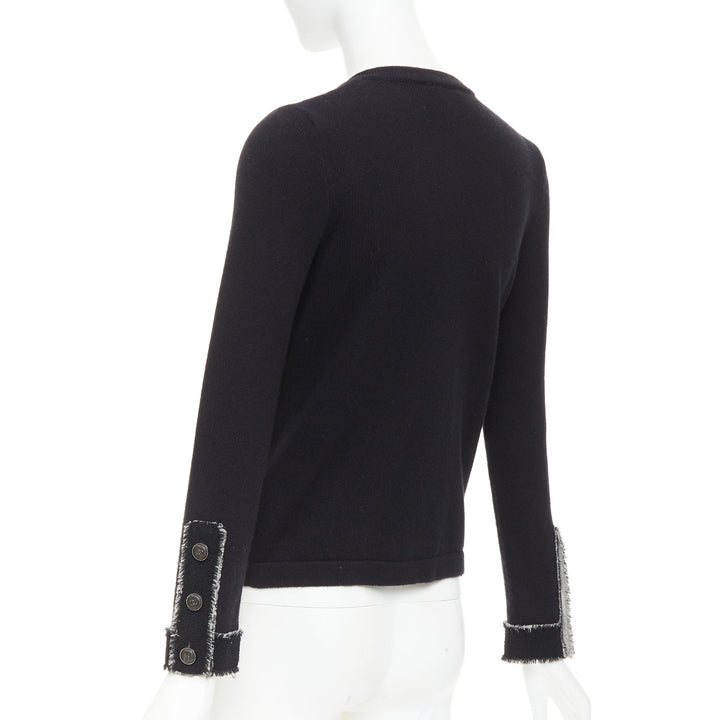 CHANEL 2011 cashmere black cashmere raw edge frayed 4 pocket cardigan FR36 S