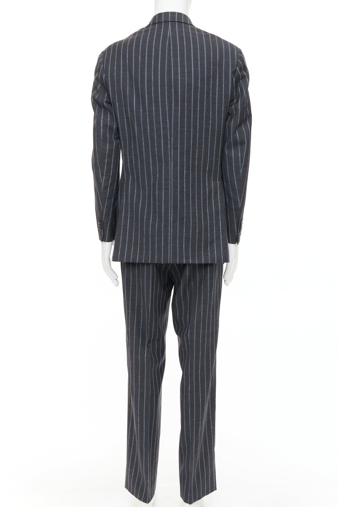 ETRO grey blue pinstripe 100% wool single breasted blazer jacket IT50 L