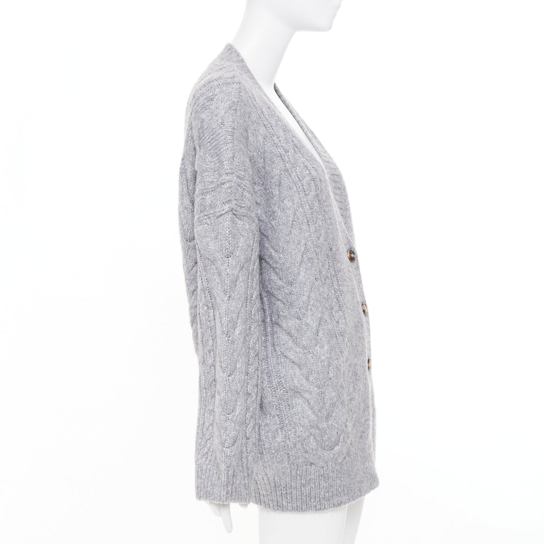 HELSA Serena grey oversized cable knit melange horn button chunky cardigan XS