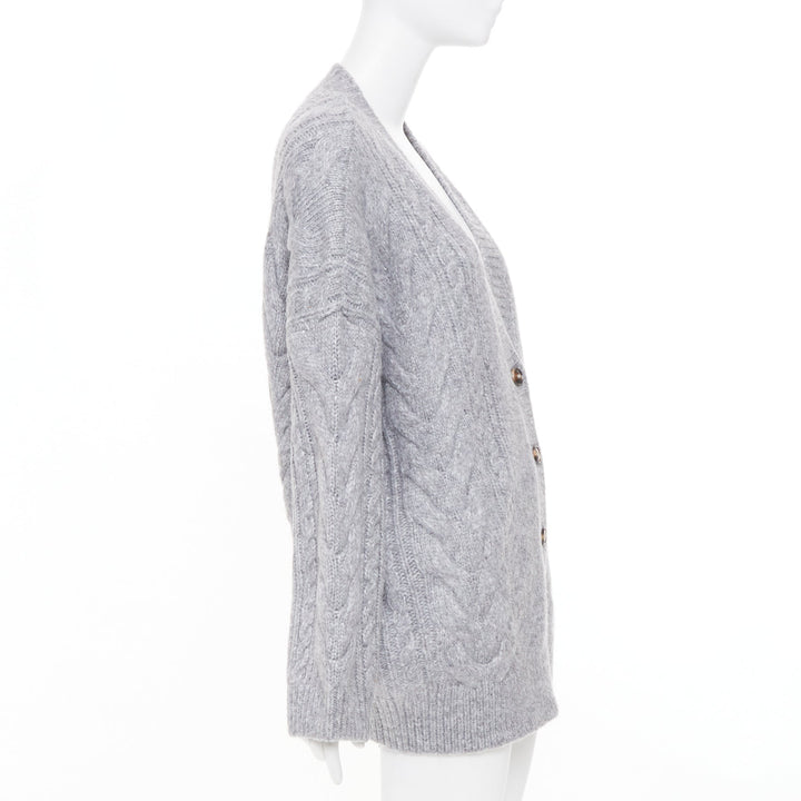 HELSA Serena grey oversized cable knit melange horn button chunky cardigan XS