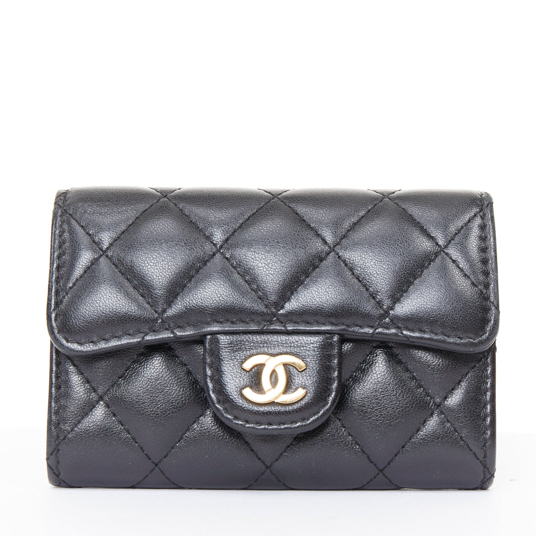 CHANEL Classic Flap Card Holder gold black quilted lambskin wallet cardholder