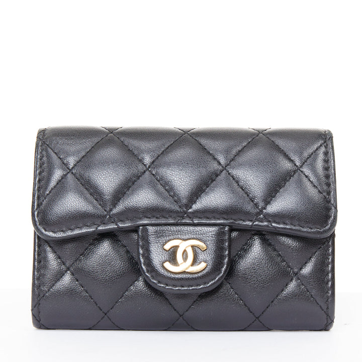 CHANEL Classic Flap Card Holder gold black quilted lambskin wallet cardholder