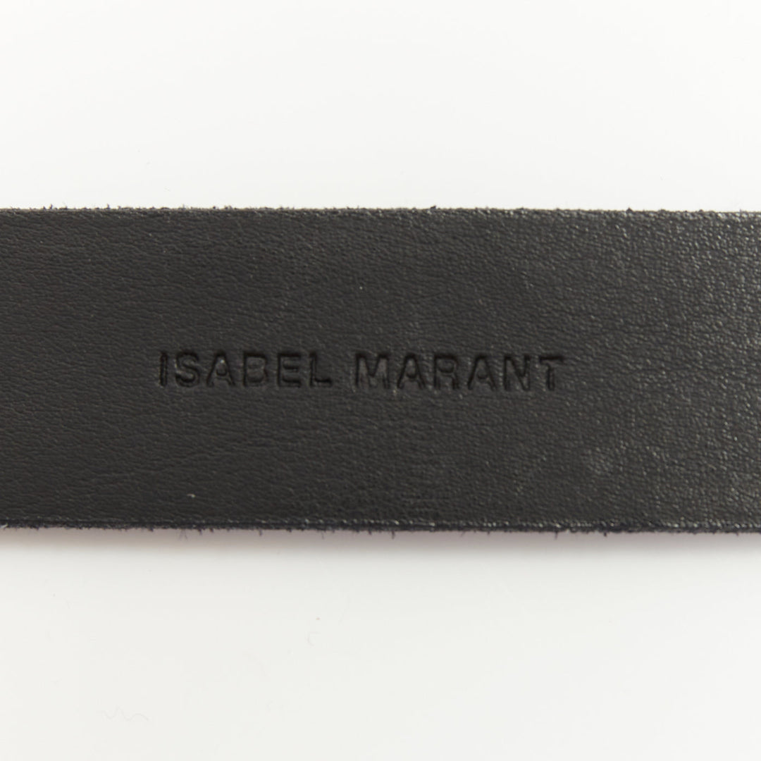 ISABEL MARANT 2021 Zap black embossed calfskin leather skinny loop waist belt S
