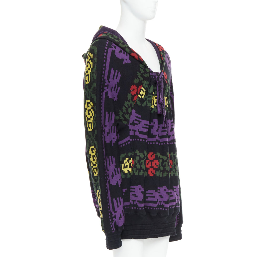 rare BERNHARD WILLHELM Vintage multicolor pixel print drawstring neck sweater L