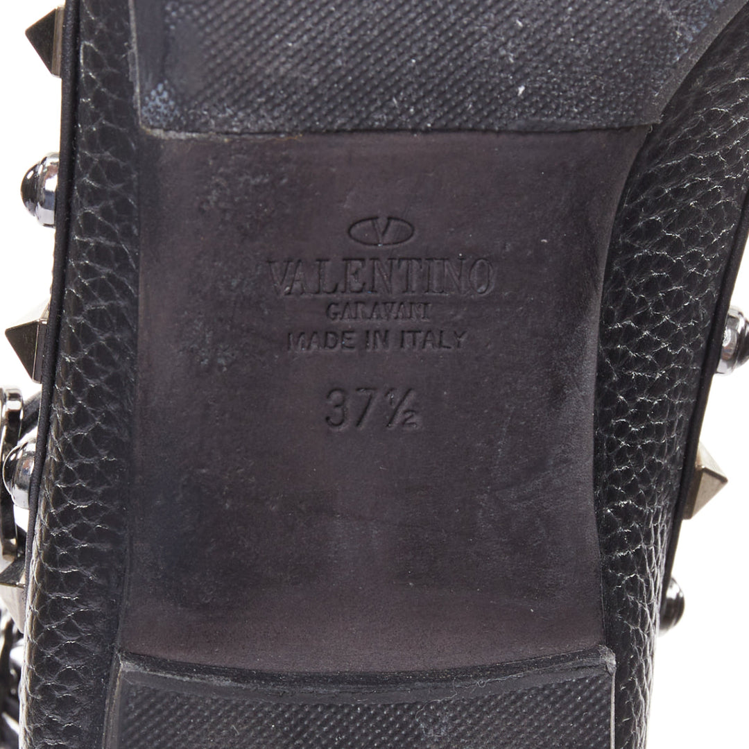 VALENTINO Rockstud black calf mixed stone stud caged ballet flats EU37.5