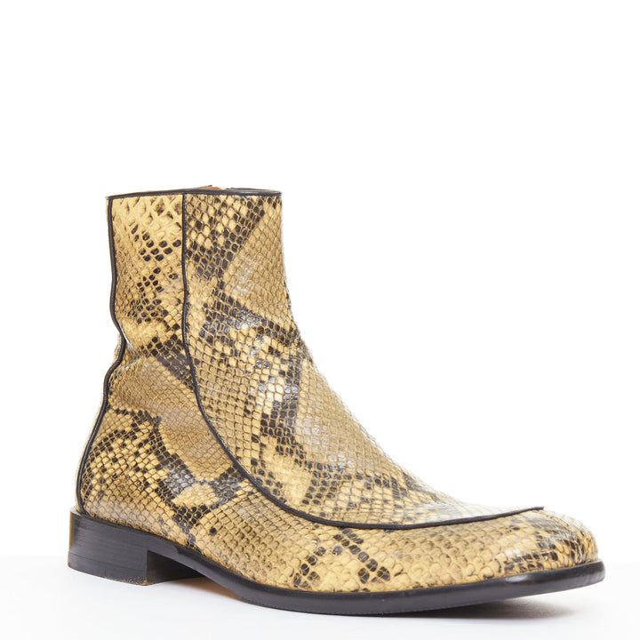 DRIES VAN NOTEN 2018 Runway leather trim snake effect square toe ankle boot EU43