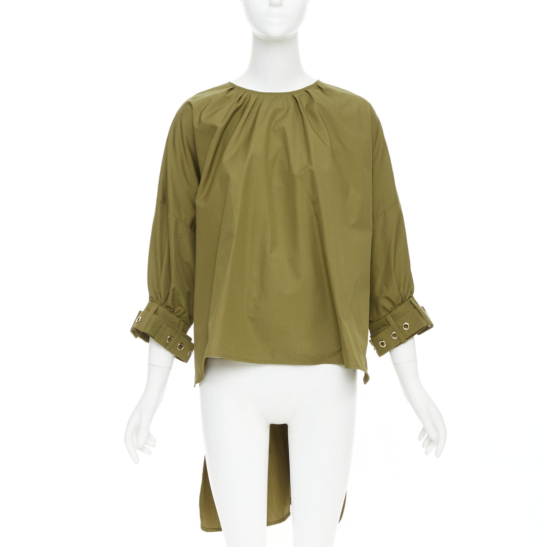 S' MAX MARA Maya khaki green cotton belted cuffs hi low tunic shirt top IT34 XXS