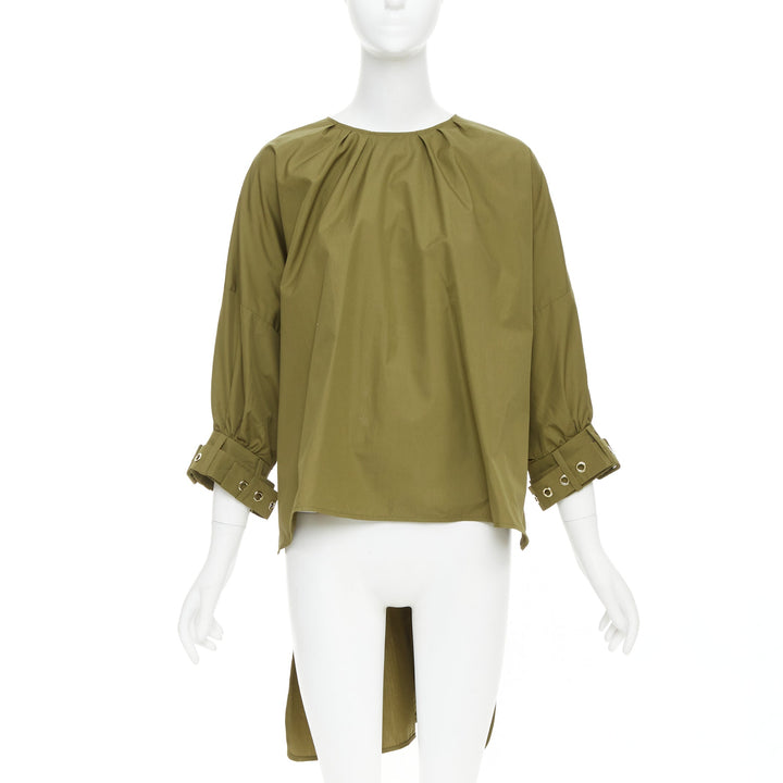 S' MAX MARA Maya khaki green cotton belted cuffs hi low tunic shirt top IT34 XXS