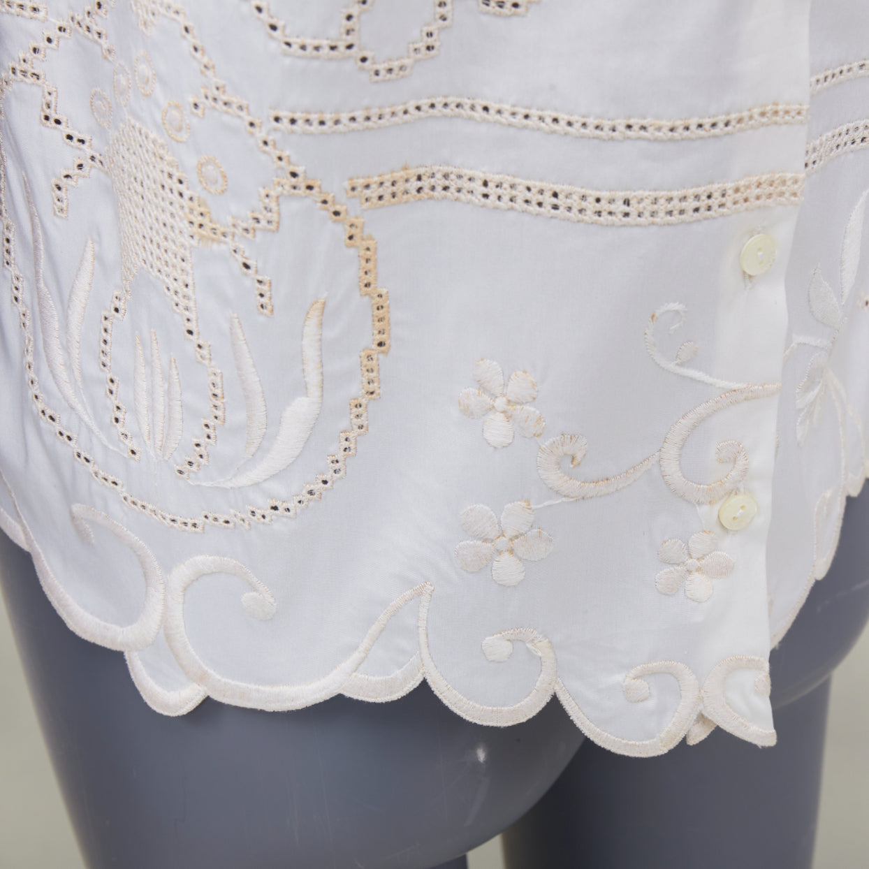 DOLCE GABBANA white cotton floral embroidered openwork scallop