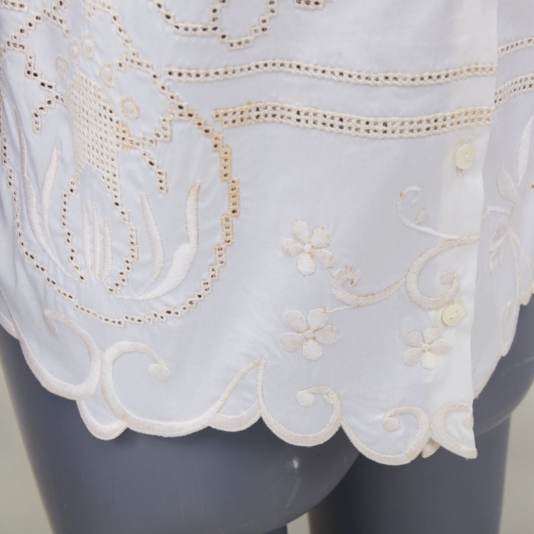 DOLCE GABBANA white cotton floral embroidered openwork scallop tank top IT38 XS