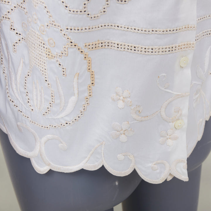DOLCE GABBANA white cotton floral embroidered openwork scallop tank top IT38 XS