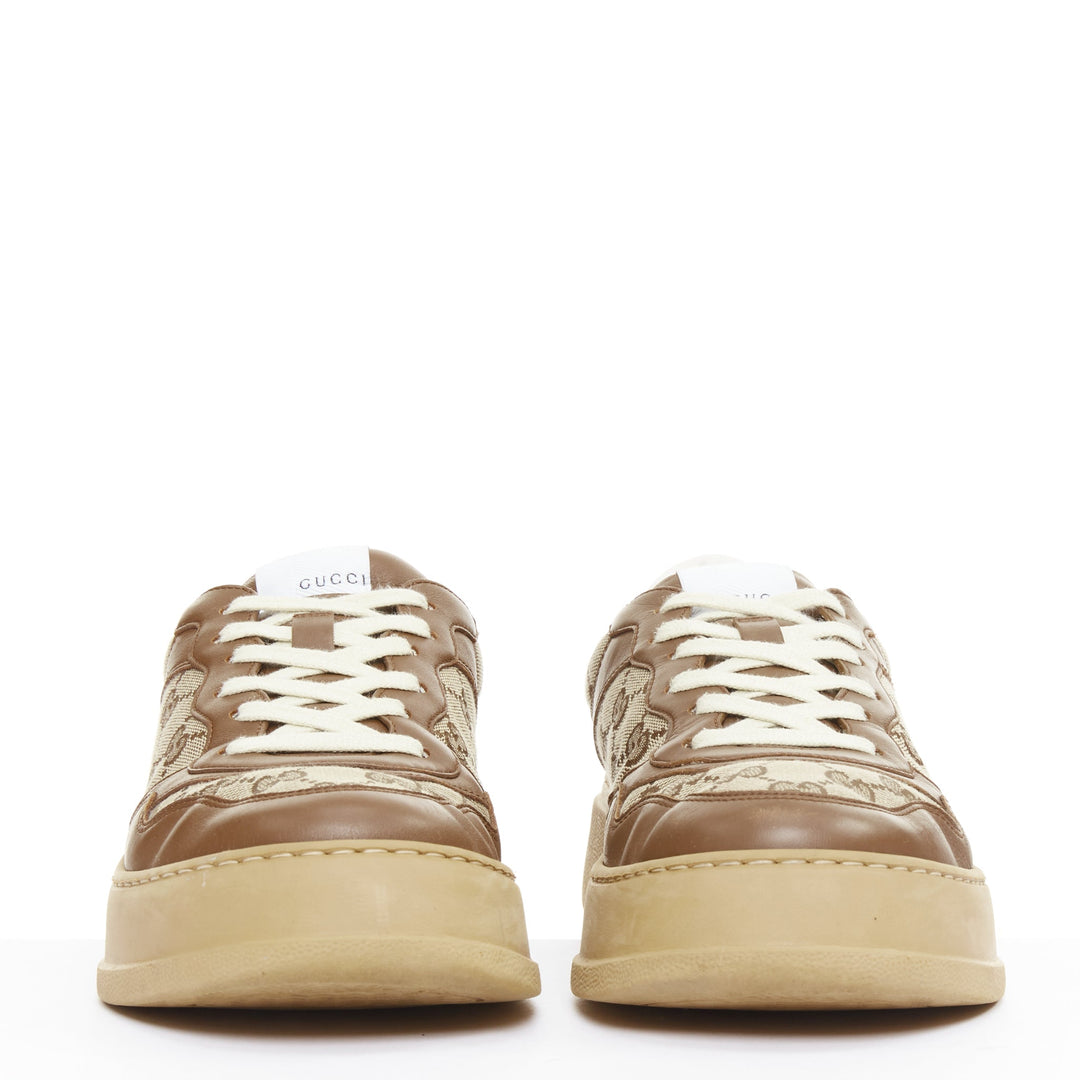 GUCCI brown leather canvas GG monogram logo chunky platform sneaker UK9.5 EU43.5