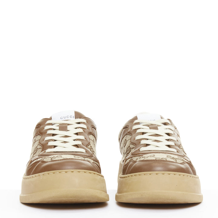 GUCCI brown leather canvas GG monogram logo chunky platform sneaker UK9.5 EU43.5