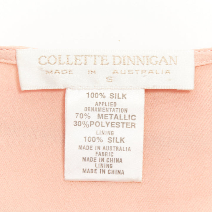 COLLETTE DINNIGAN blush pink 100% silk metallic sequin embellished lined top S