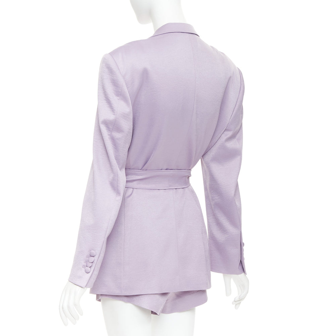 DZOJCHEN lavender purple satin double breasted belted blazer short set XS