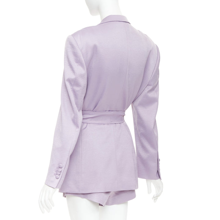 DZOJCHEN lavender purple satin double breasted belted blazer short set XS