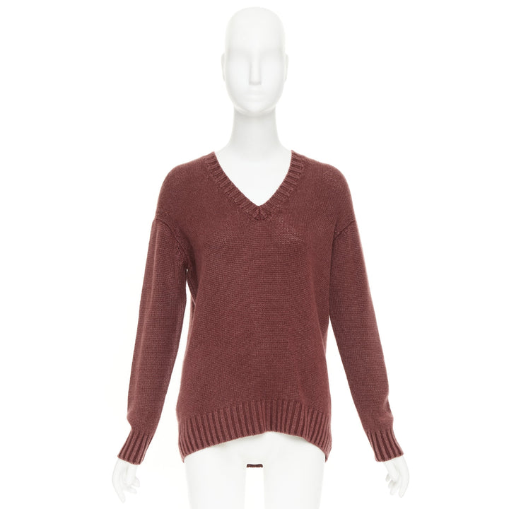 CHRISTIAN DIOR J'Adior 8 cashmere rust burgundy V-neck pullover sweater FR34 XS