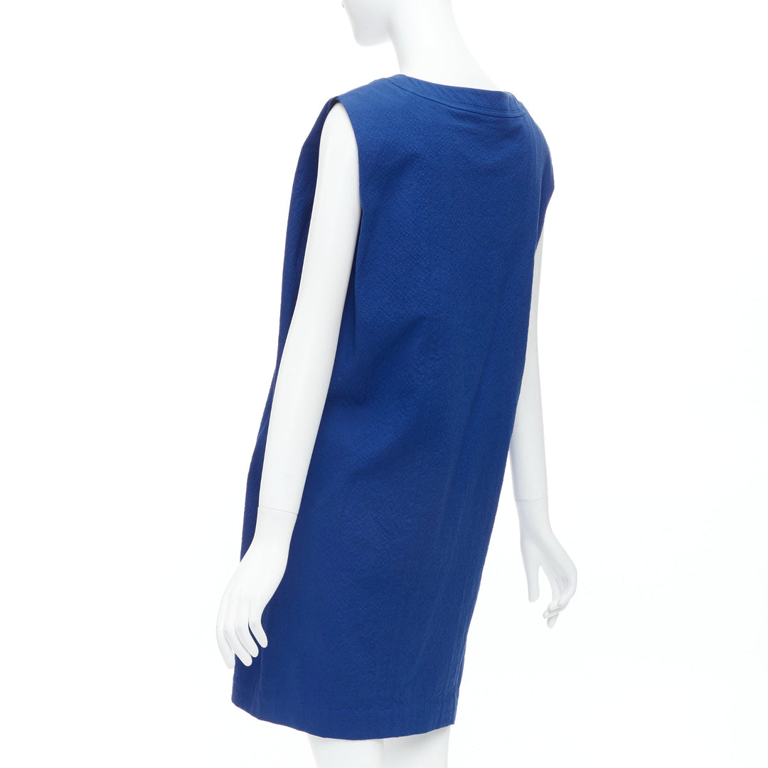 HERMES cobalt blue cotton blend pleated boxy shift dress FR34 XS