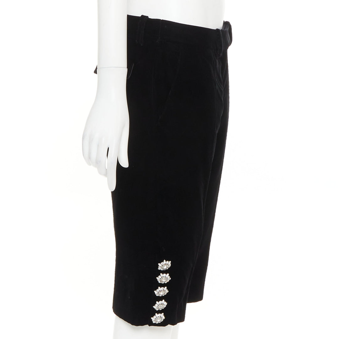 ALEXANDRE VAUTHIER COUTURE black velvet flower crystal button knee pants