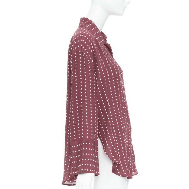 ANTONIO MARRAS 100% silk burgundy polka dot curved hem shirt M