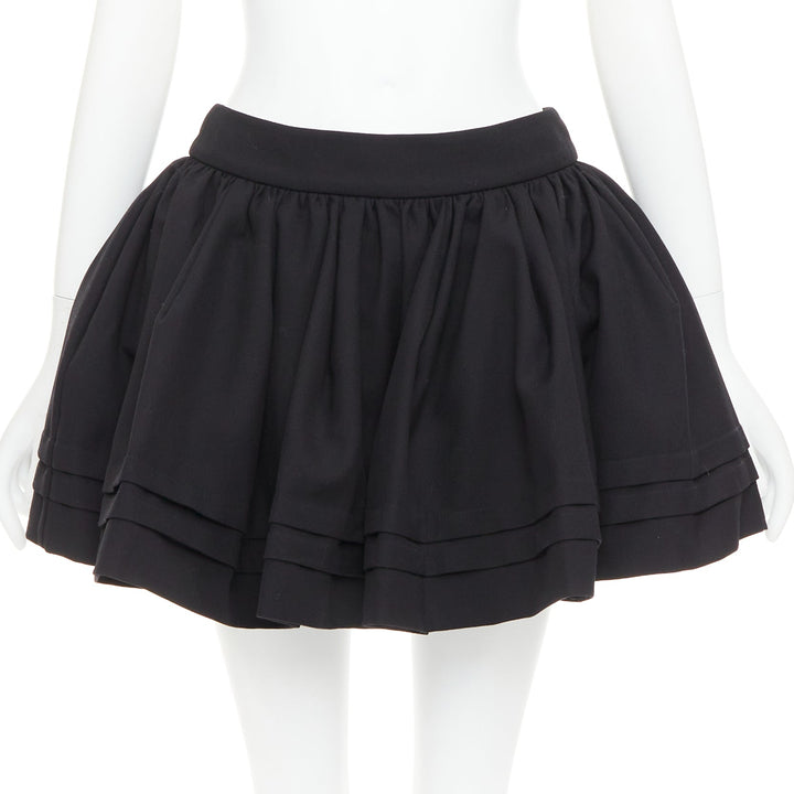SHUSHU TONG Tuck Edge black wool silk stiff tulle lined flared skirt UK6 XS