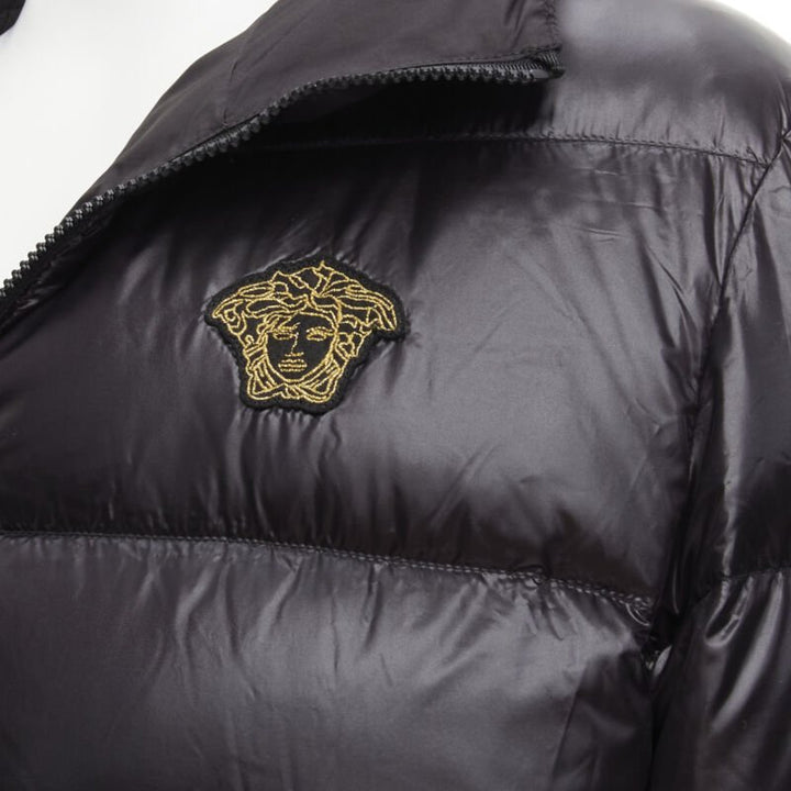 VERSACE gold Medusa badge black goose down duvet puffer jacket IT50 L