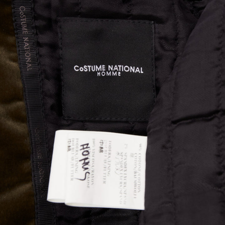 COSTUME NATIONAL smoked khaki cotton blend velvet panelled zip bomber IT50 L
