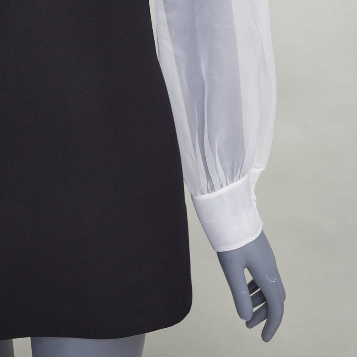 VALENTINO 2022 Crepe Couture black white wool silk ruffle bib neck dress IT38 XS