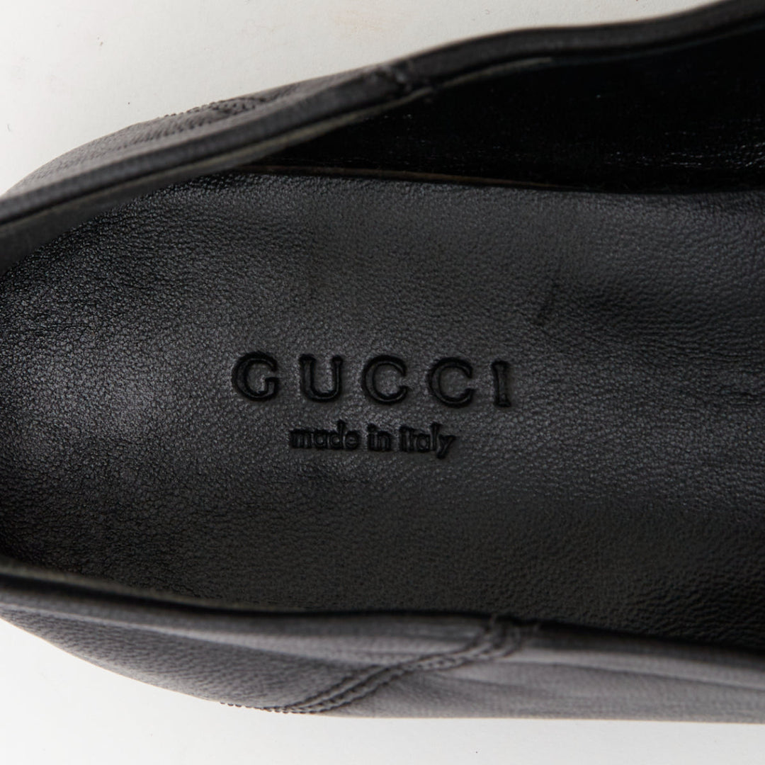GUCCI Brixton black soft leather collapsible heel horsebit flat loafers EU38