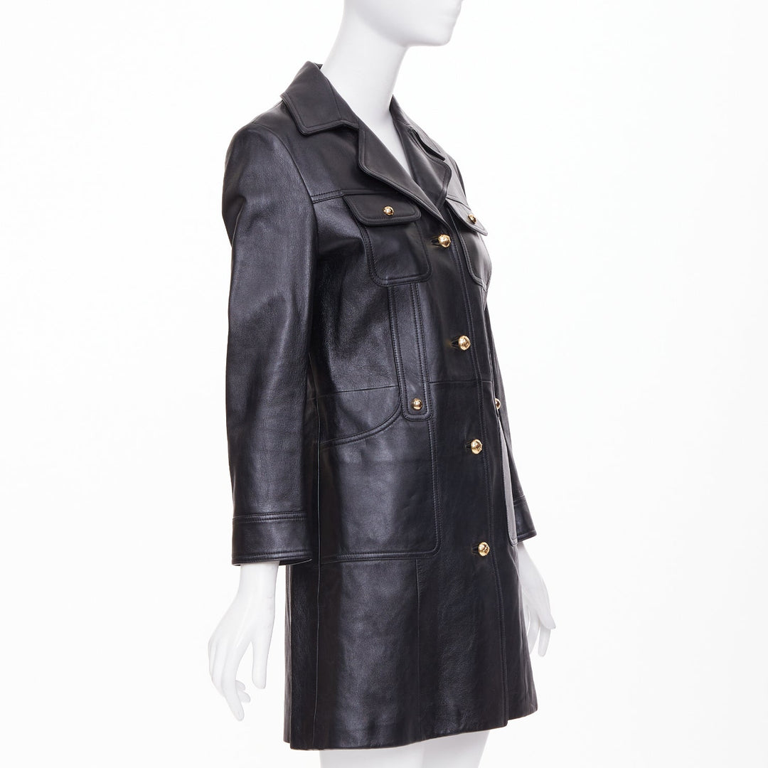 CELINE 2021 black lambskin gold Triomphe dome button utility dress FR38 M