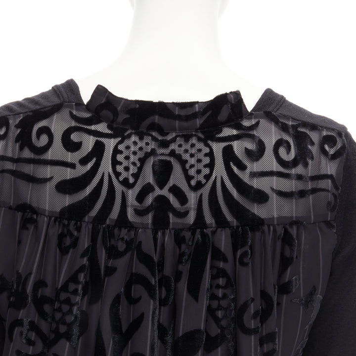 SACAI 2014 black 100% wool velvet devore striped sheer sweater dress JP2 M