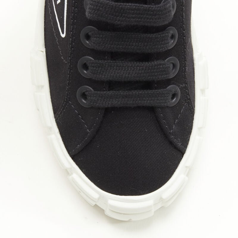 PRADA Wheel Gabardine black canvas triangle logo outsole sneaker EU39.5