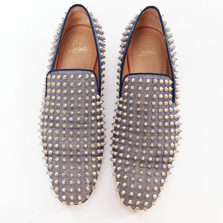 CHRISTIAN LOUBOUTIN Dandelion Spikes blue denim silver spike stud  loafer EU43