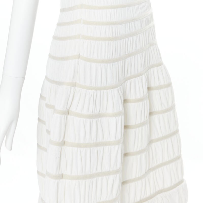 ALAIA white viscose beige ribbed cloque fit flare cocktail dress S