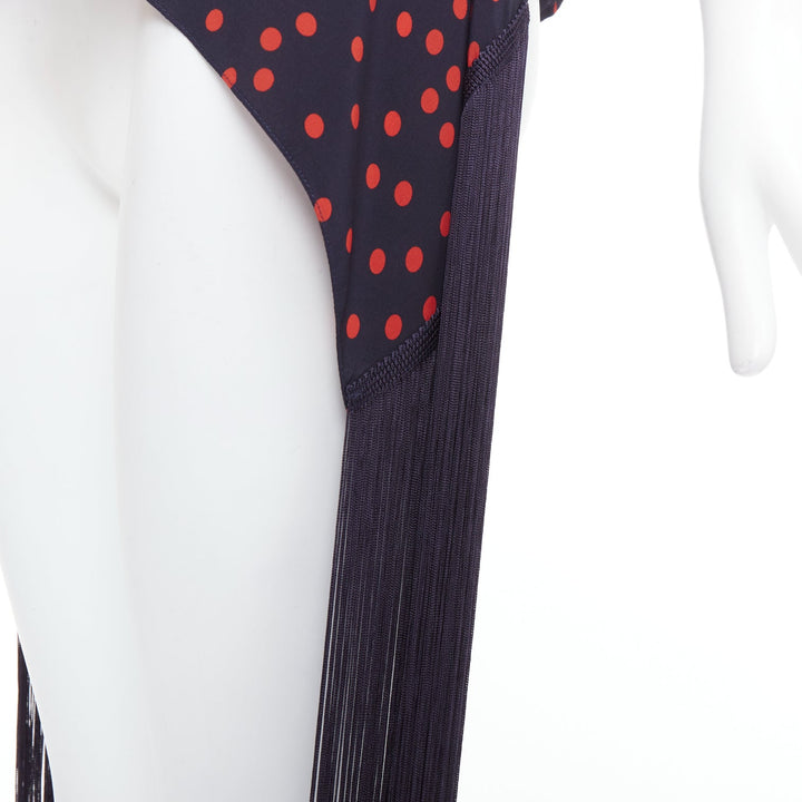 STELLA MCCARTNEY 2019 red navy silk polka dot fringe trim top IT38 XS