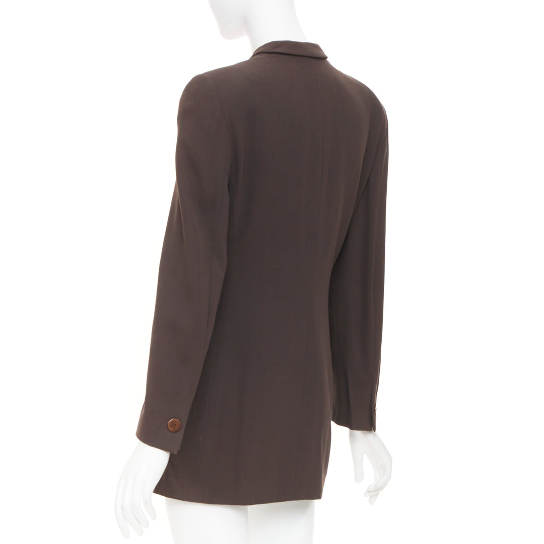 GIORGIO ARMANI solid brown pure new wool double breasted tailored jacket IT40 S
