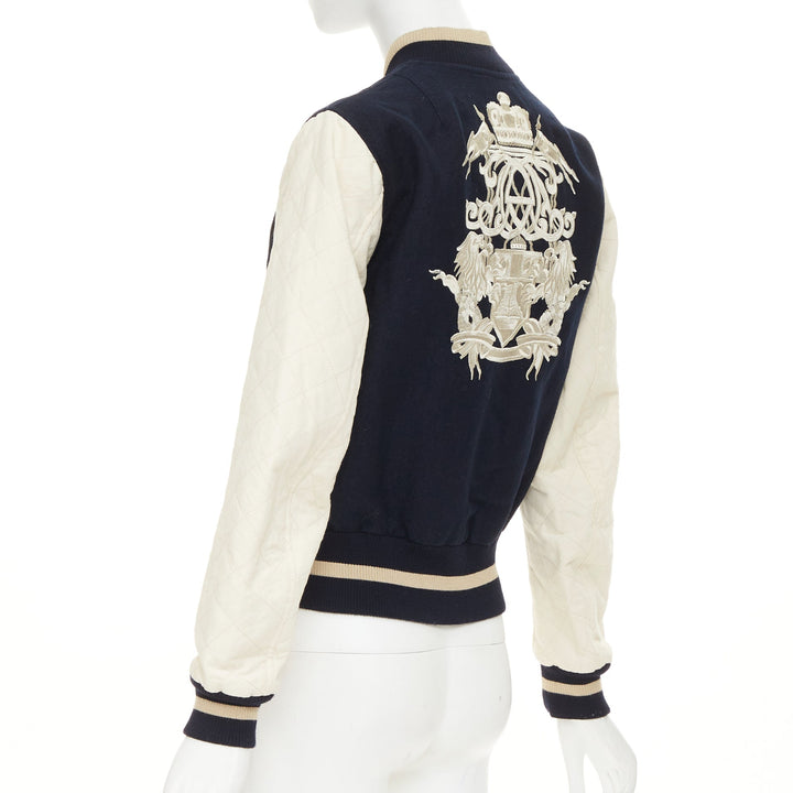 DRIES VAN NOTEN 2015 Runway embroidered linen wool varsity bomber jacket IT42 M